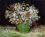 Vase Paintings - Vase with Zinnias and Other Flowers by Vincent van Gogh